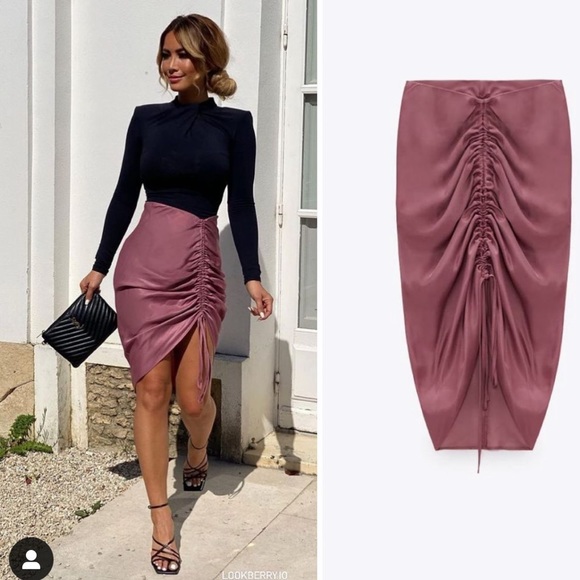 SATIN EFFECT DRAPED SKIRT - Picture 1 of 8